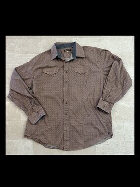 Stetson Pearl Snap Shirt Mens Size 2XL Long SleeveBrown Blue Red Western Cowboy